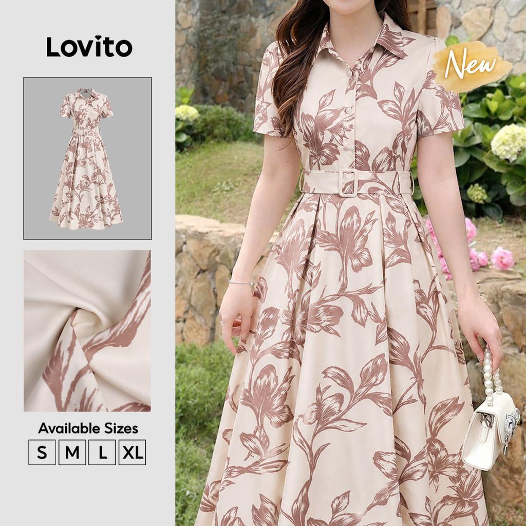 (New Arrival) Lovito Vestido Casual Feminino com Cinto Botões e Zíper primavera/verão DRB38BR078