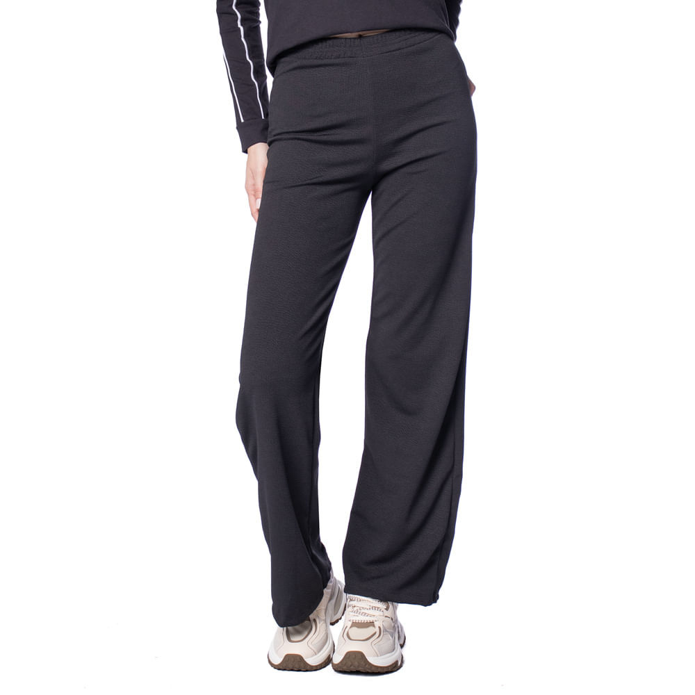Calça Feminina Feliny Wide Leg Texturizada Preto