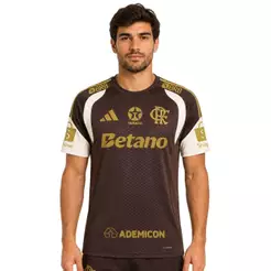 Camisa Flamengo Treino Comissão Adidas 2026 C/Patrocínio Marrom