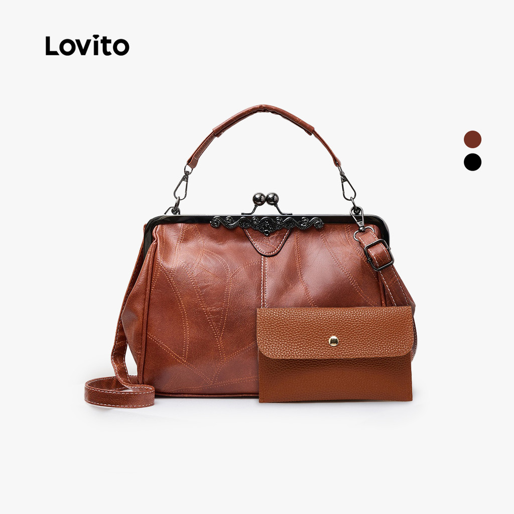 Lovito Elegante bolsa de clipe simples retrô para viagem de negócios pu brilhante para mulheres LFA53131