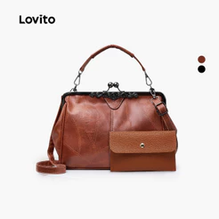 Lovito Elegante bolsa de clipe simples retrô para viagem de negócios pu brilhante para mulheres LFA53131