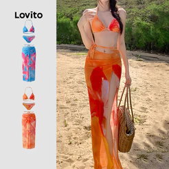 Lovito Conjunto De Biquíni Boho Coreano Pacote Com 3 Azuis Primavera/verão Para Mulheres LNE147221