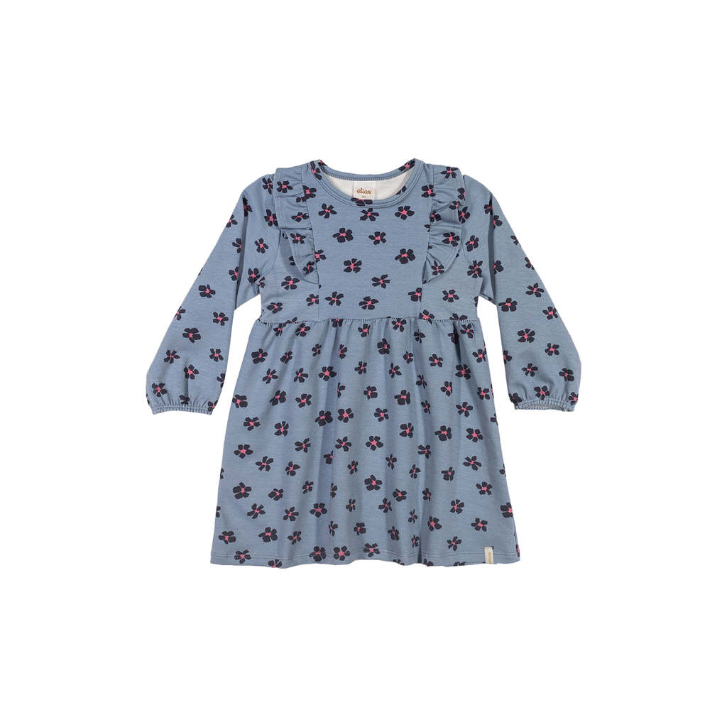 Vestido Infantil Menina Manga Longa Floral Elian Azul