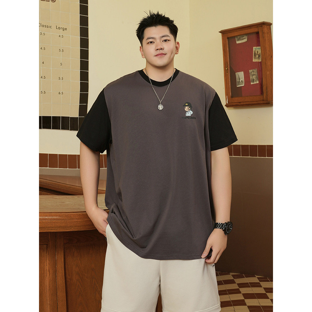 THE PANG Street wear plus Size masculino wear 2024 verão novo estilo de manga curta camiseta gordura solta algodão puro 