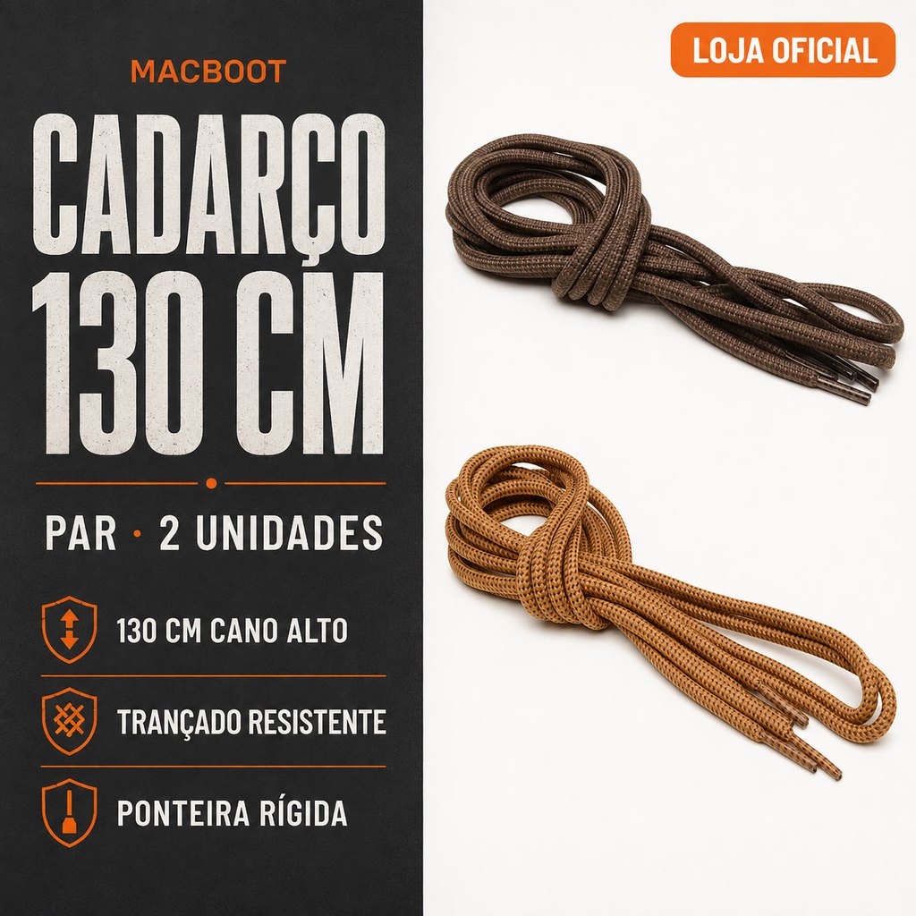 Cadarço Atacador Macboot 130cm Par para Bota Coturno Cano Alto Cordão Trançado Resistente Reposição