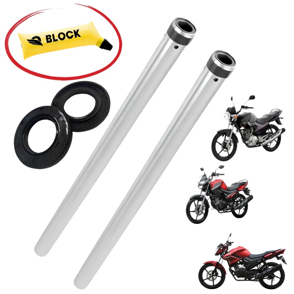 PAR TUBO INTERNO BENGALA CILINDRO MOTO YBR FACTOR FAZER 125 150 2000 A 2014 YS 150 + RETENTOR + GRAXA BISNAGA 80G BRINDE