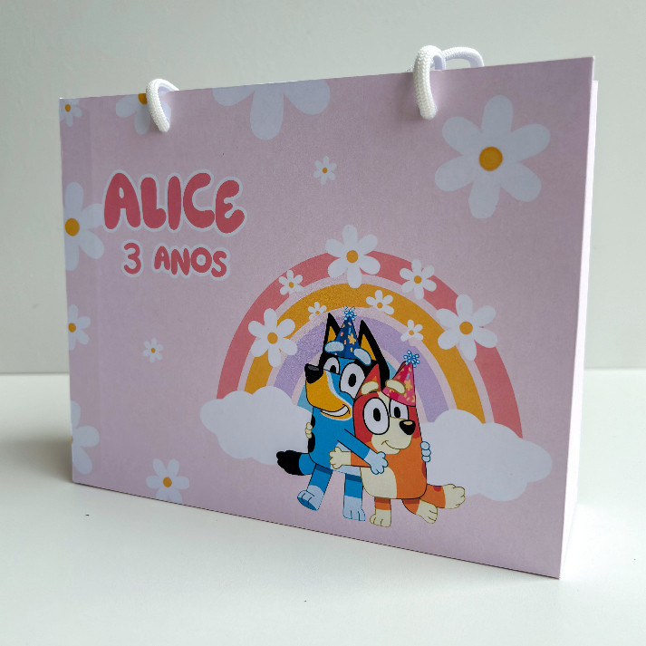 Sacolinha Sacola Personalizada | Chá de bebe | Lembrancinha Bluey e Bingo  PEGUE E MONTE