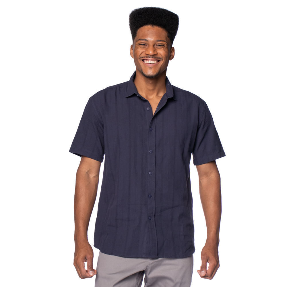 Camisa Masculina Dixie Manga Curta Algodão Marinho