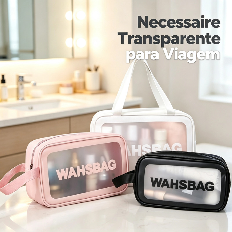 Necessaire Transparente Bolsa de Higiene Viagem Estojo Maquiagem 21x7x12cm