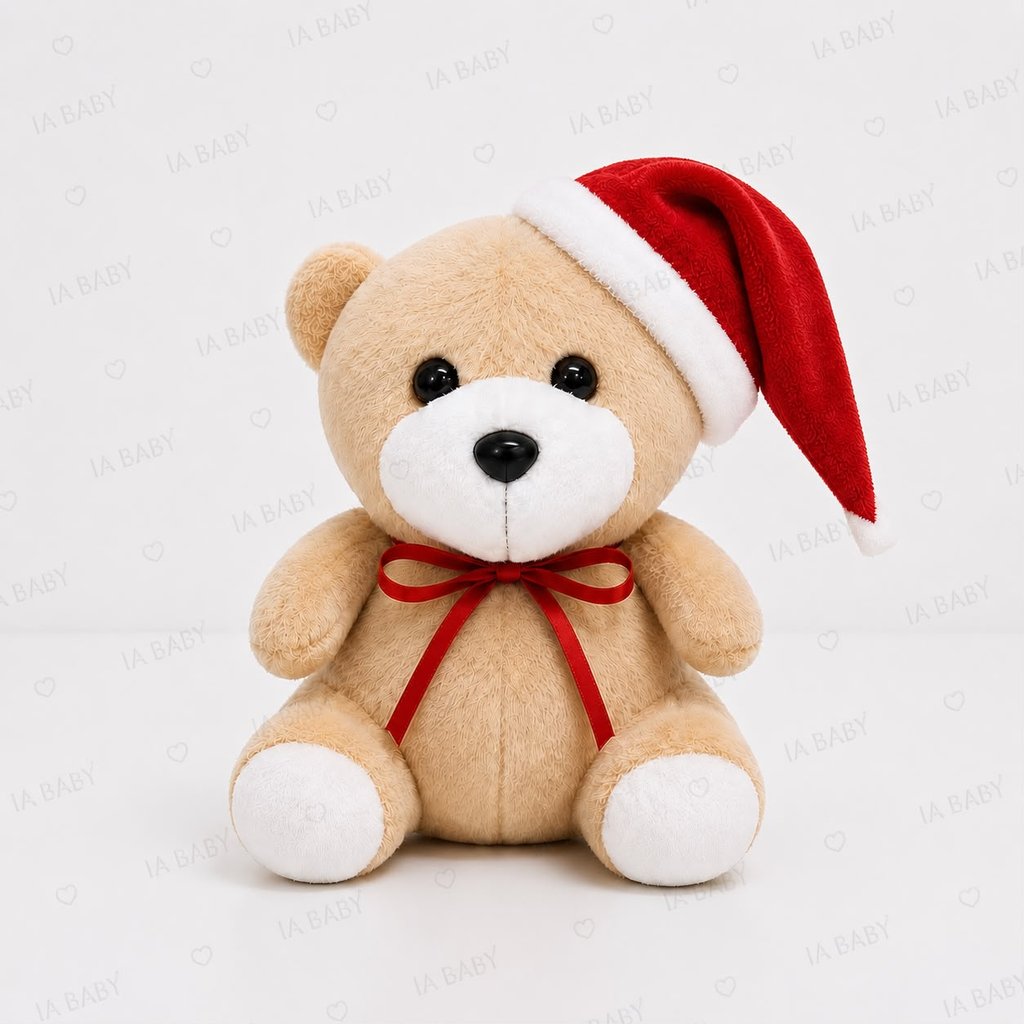Ursinho de Natal 20cm Pelúcia com Gorro e Laço Vermelho Presente Decoração Natalina