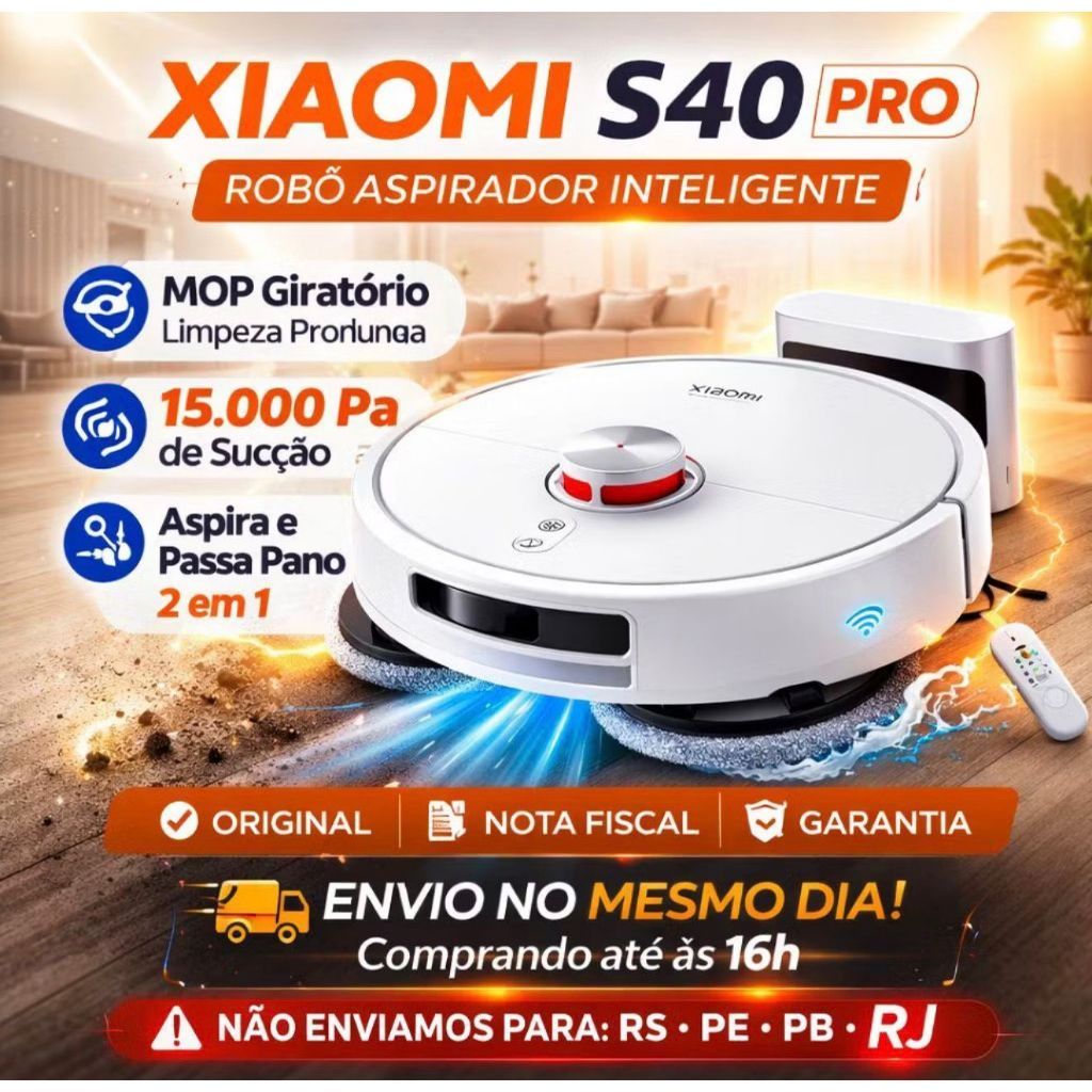 Robô Aspirador Xiaomi S40 Pro Alexa E Google Branco BIVOLT