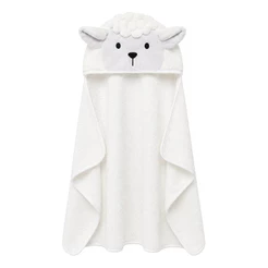 Toalha de Banho Bebê Capuz Power Sec Ovelha Branco Laço Bebê