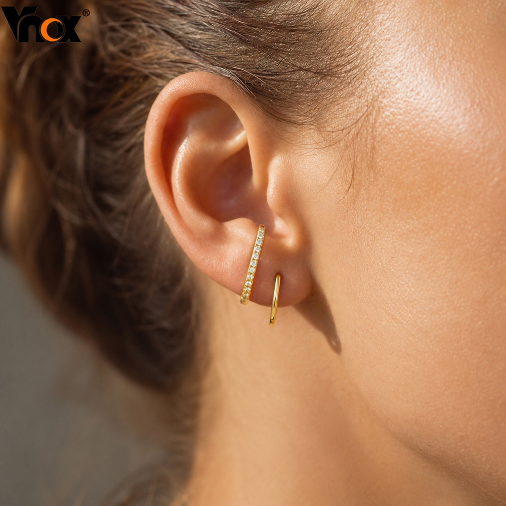 Brincos De Zircão Geométrico De Camada Dupla Vnox Para Mulheres Joias Da Moda De Cobre
