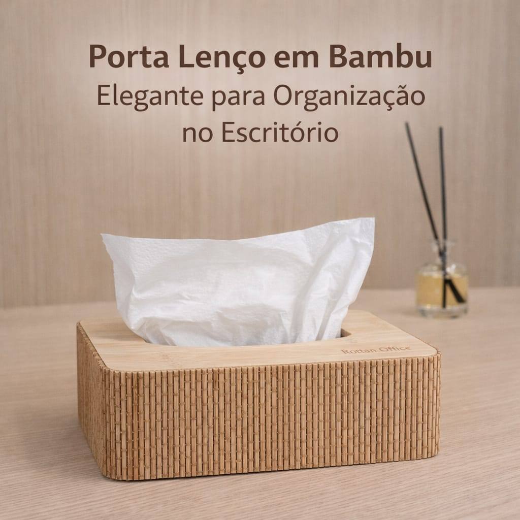 Porta Lenço de Papel em Bambu Organizador Escritório Elegante Sofisticado Fácil Manuseio Mesa Recepção 4001-C4-PTALÇO