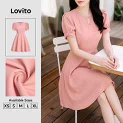 Lovito Vestido Feminino Rosa Curto Linha a Com Nó E Drapeado Para Primavera E Verão Weekend DRB201P1D156
