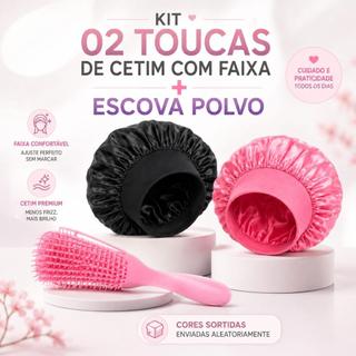 Kit 2 Toucas de Cetim com Faixa + Escova Polvo Antifrizz