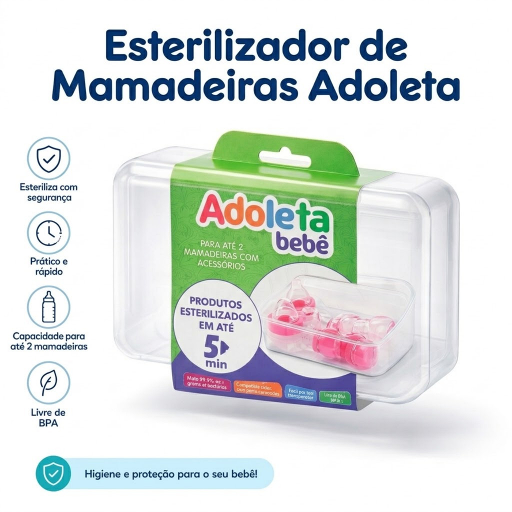 Esterilizador De Mamadeira Para Microondas Adoleta Bebê | Higienizador Rápido Transparente | Até 1,5L
