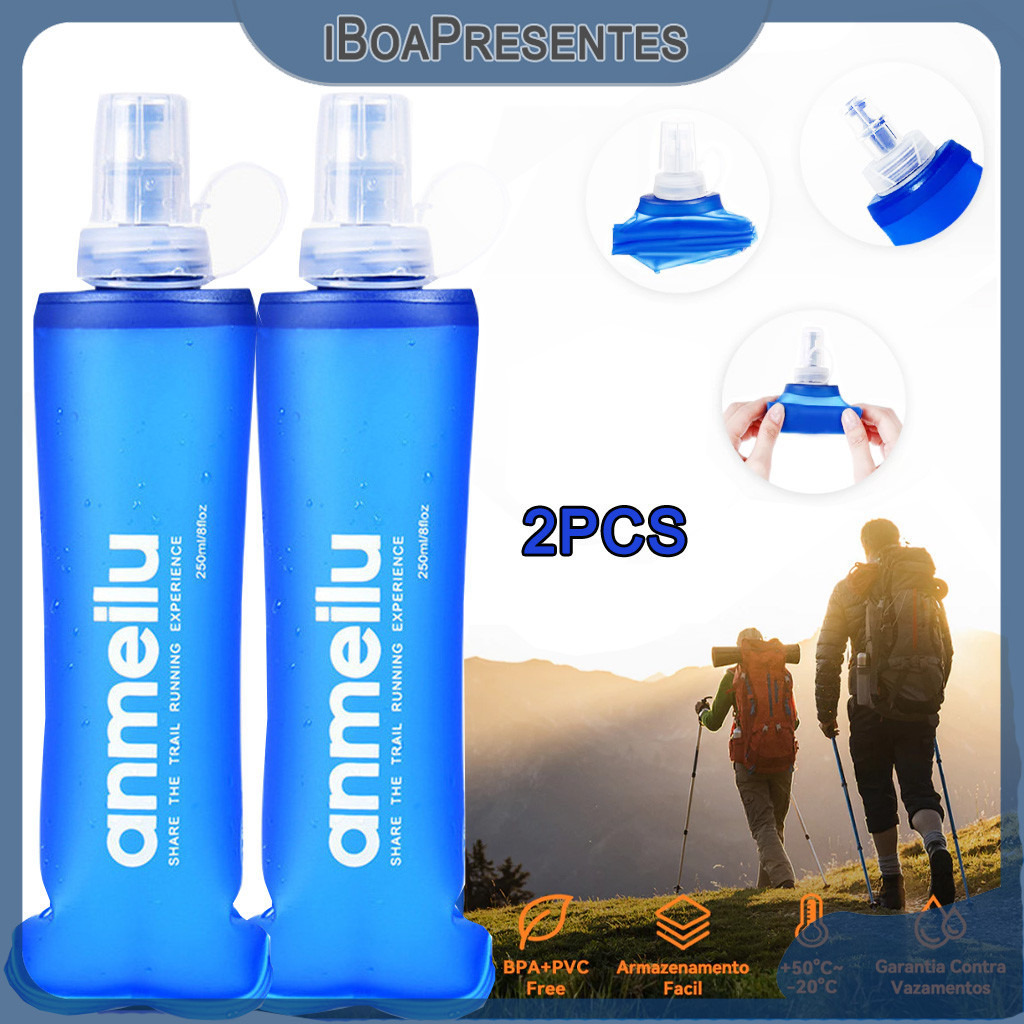 Kit 2 Garrafa De Água Flexível TPU 250ml, Soft Flask Dobrável Para Corrida, Ciclismo E Trilha,Garrafa Esportiva Portátil