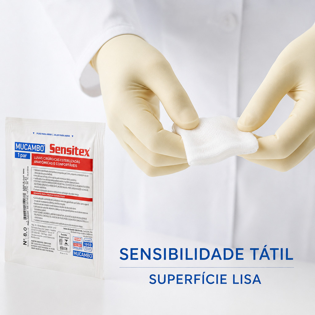 Luva Cirúrgica Mucambo Sensitex Nº 8 S/PÓ Estéril Confortável com Sensibilidade Tátil Lisa