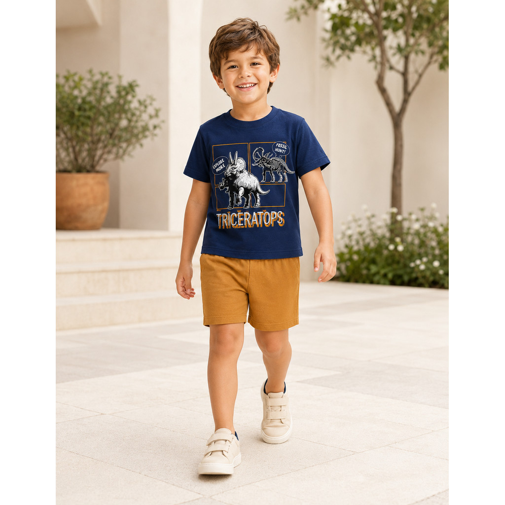 Conjunto Verão Infantil Menino Camiseta e Bermuda Moletinho Lisa 4a8 CLEOMARA 66