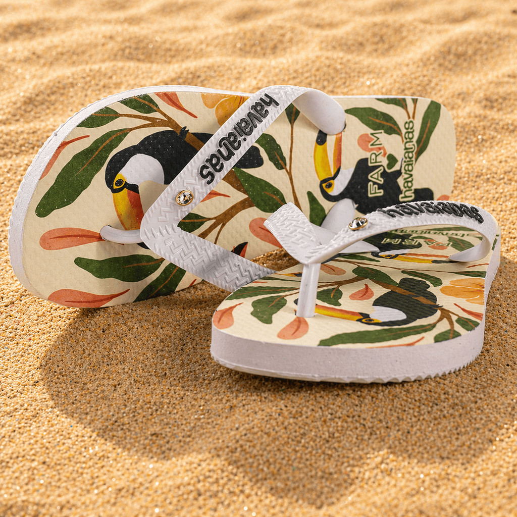 Chinela Branca Chinelo Farm  Estampado Praia Feminino Confortável Antiderrapante