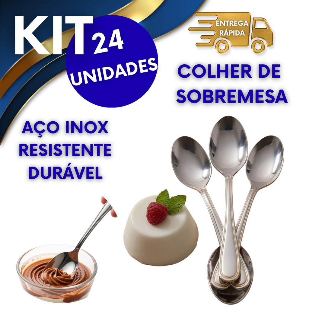 COLHERES DE SOBREMESA 24 UNIDADES DE AÇO INOX COLHER DE SOBREMESA PROMOCÃO FESTAS E EVENTOS BUFFET