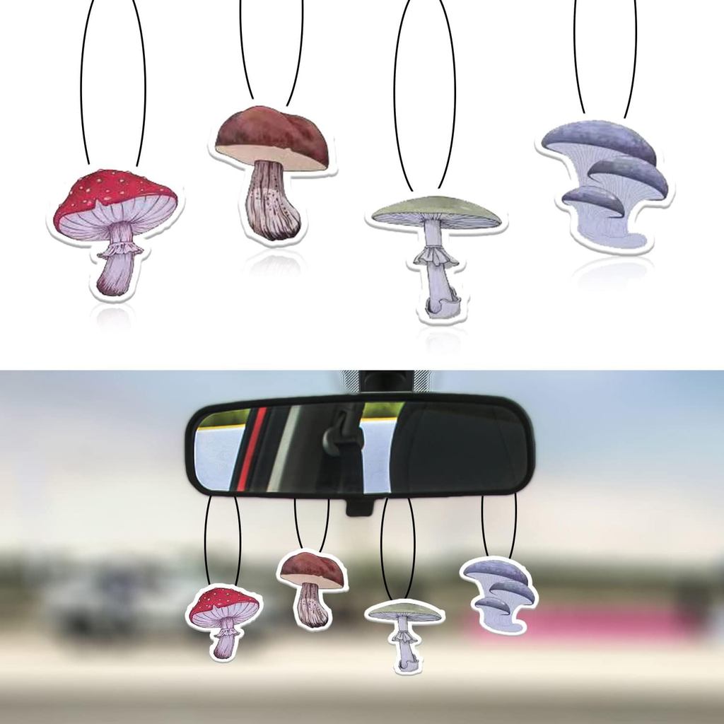 4 Peças Ambientadores De Carro Cogumelo , Toadstool Engraçado Pendurado Purificadores De Ar Bonito Espelho Perfumado Dec