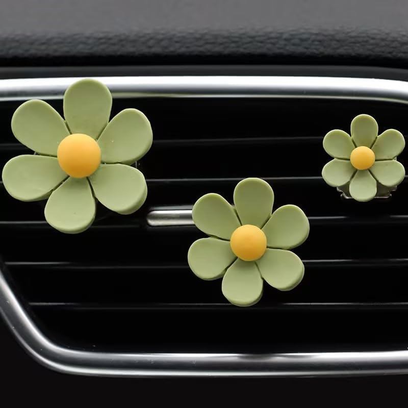 6 Pçs Verde Margarida Flor Clipes De Ventilação De Ar Carro Ambientador Encantos Saída Condicionado Clipe Inter Decoraçã
