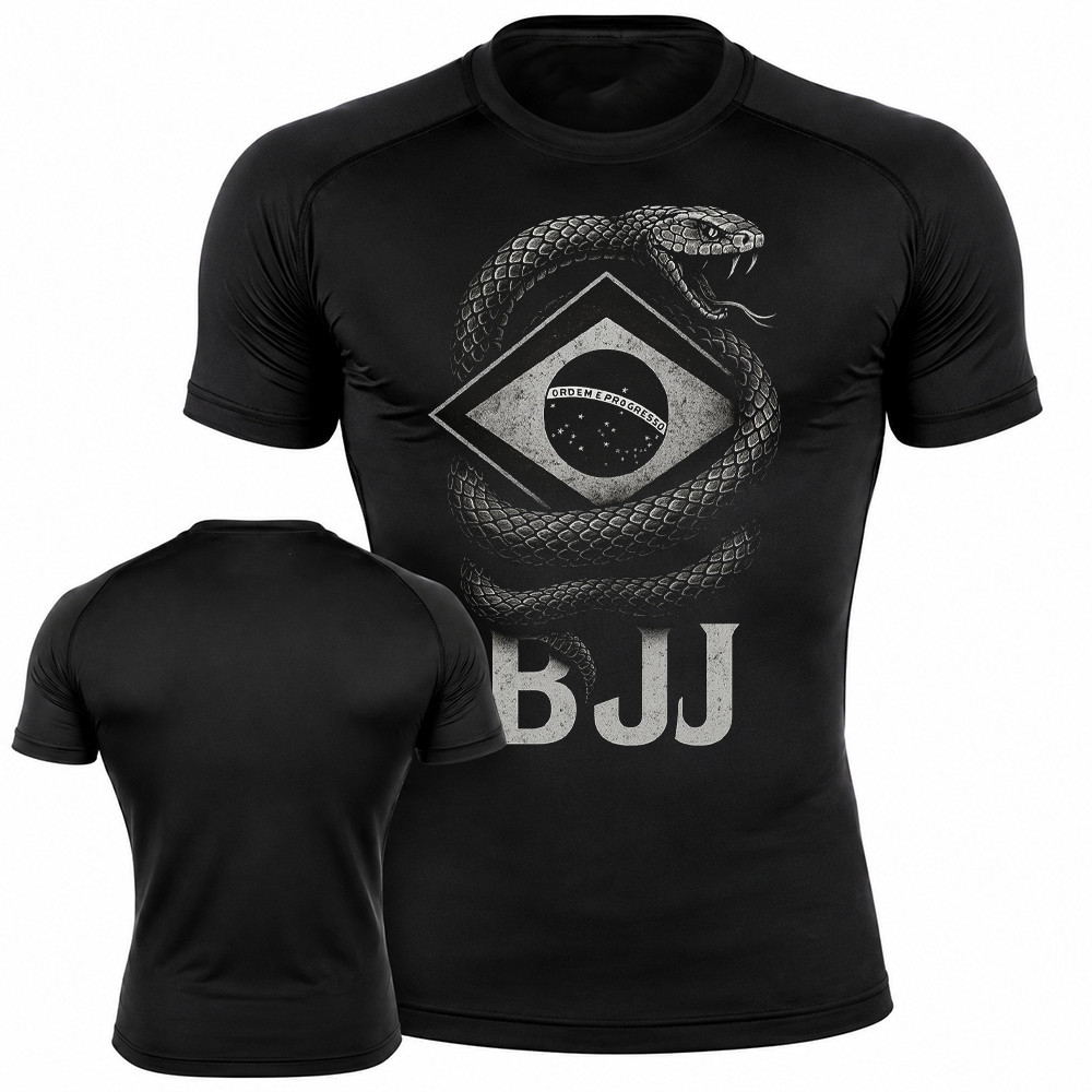 Camiseta De Compressão Jiu Jitsu Luta Brazil gym Manga Curta Academia Treino Camiseta Esportiva Masculino Apertada