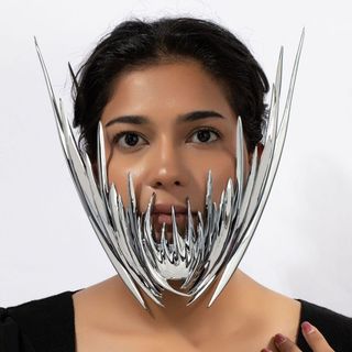  Personalidade única nicho envolto máscara única Cyberpunk fluido Halloween exagerado rosto escuro decoração J