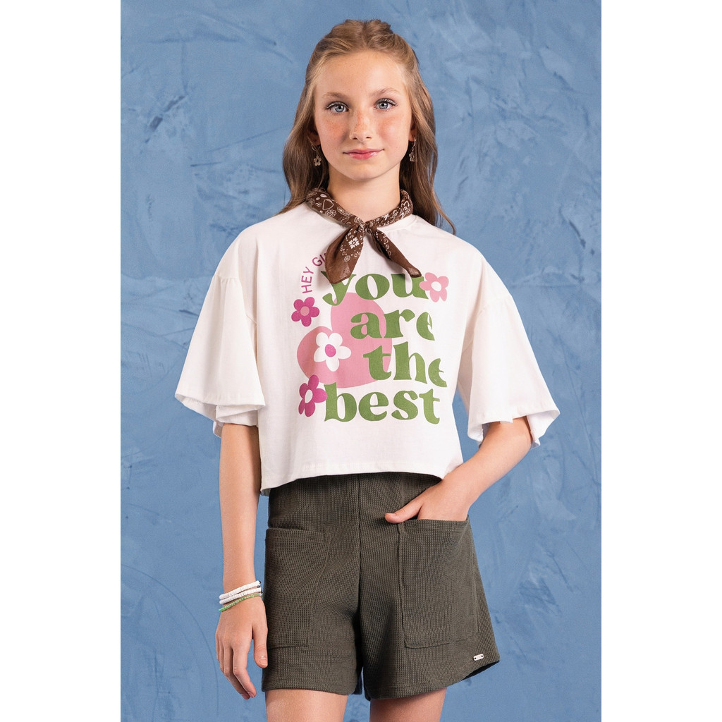 Conjunto Menina Blusa Estampada Short Waffle Menina Anjo