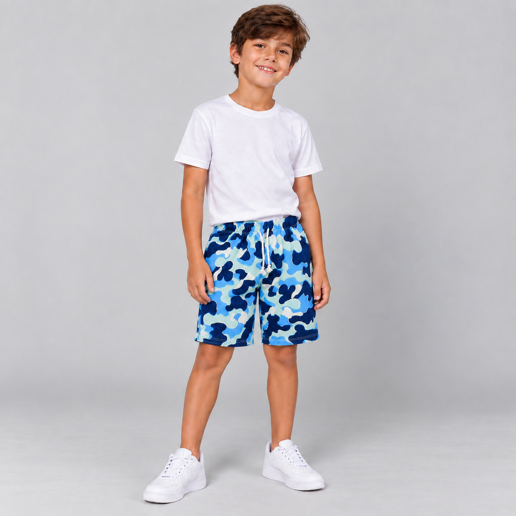 Bermuda Infantil Masculina Menino Camuflada em Moletinho Shorts com Cordão
