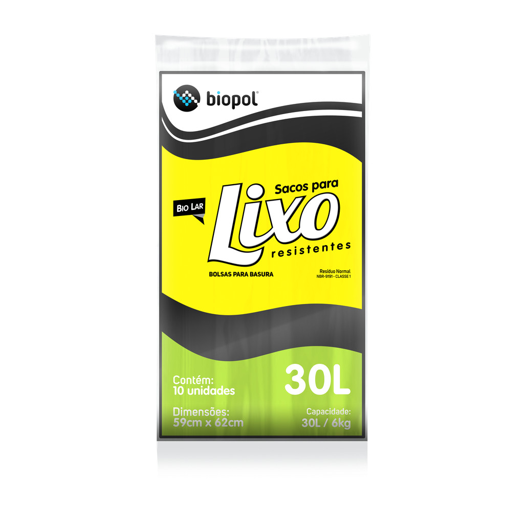 Saco de Lixo Biolar Biopol Preto 30L com 10Un