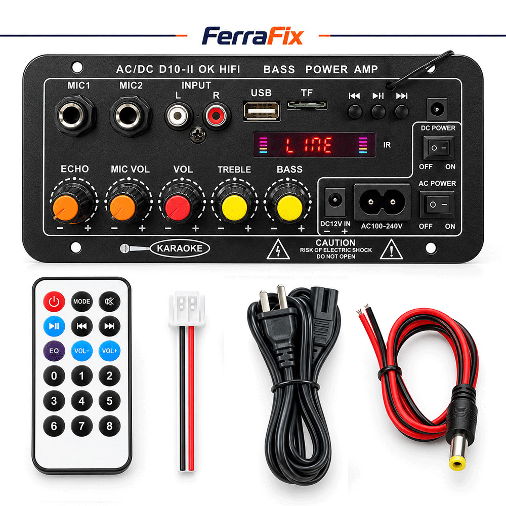 Mini Amplificador Bluetooth 12V 220V Bivolt Karaokê 2 Entradas Microfone Reverb FM USB Cartão SD Controle