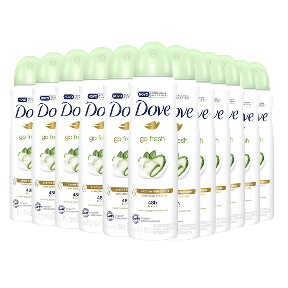 Kit 12 Desodorantes Aerosol Dove Go Fresh Pepino E Chá Verde 150ml