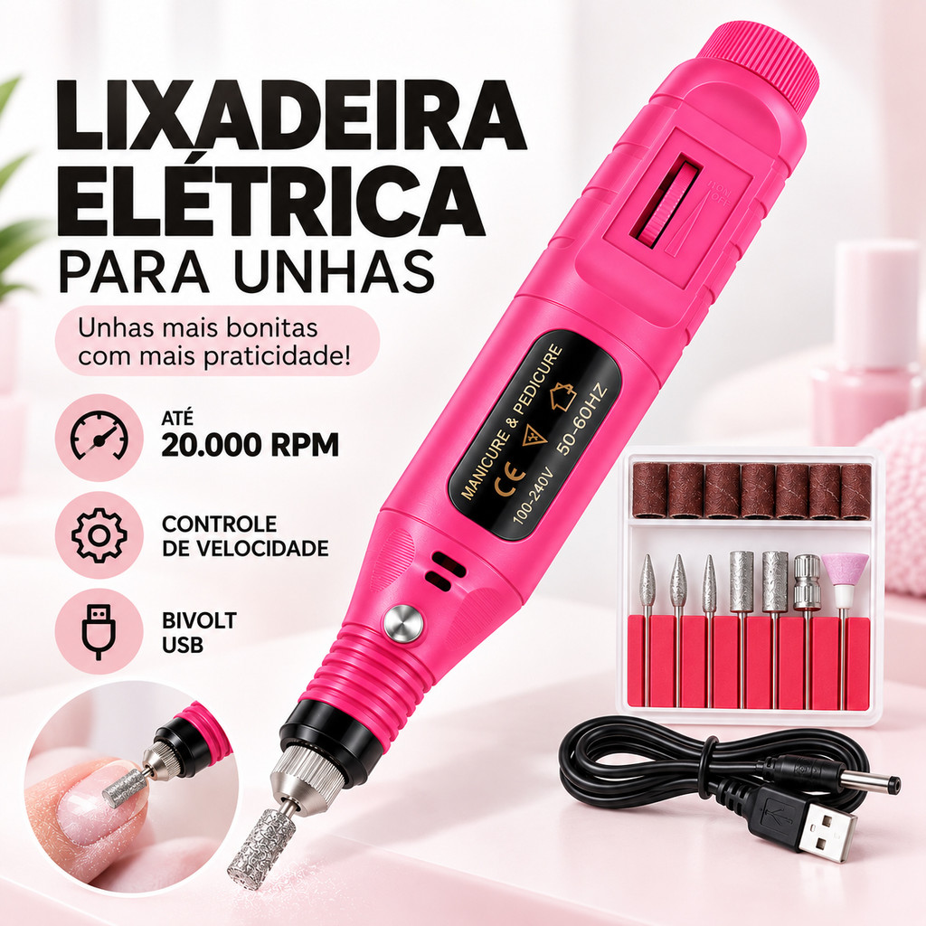 Lixadeira Caneta Motor Bivolts Profissional Bloco Motor Unha Lixa Elétrica