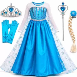 Fantasia Frozen Infantil pra Menina Vestido Princesa Elsa com Capa de Luxo Completa