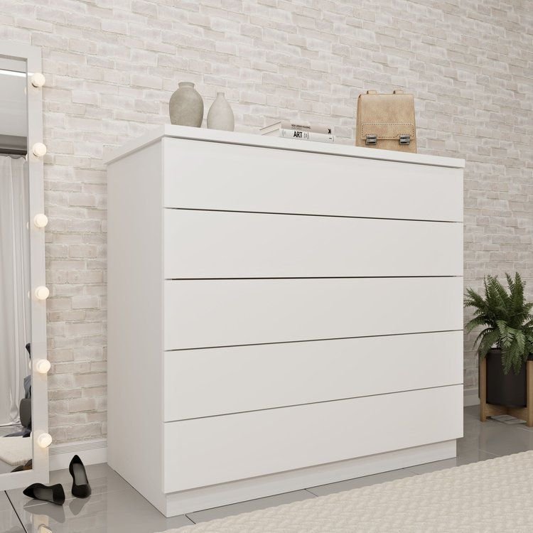 Cômoda 5 Gavetas 86cm Premium Branco Branco/Neve