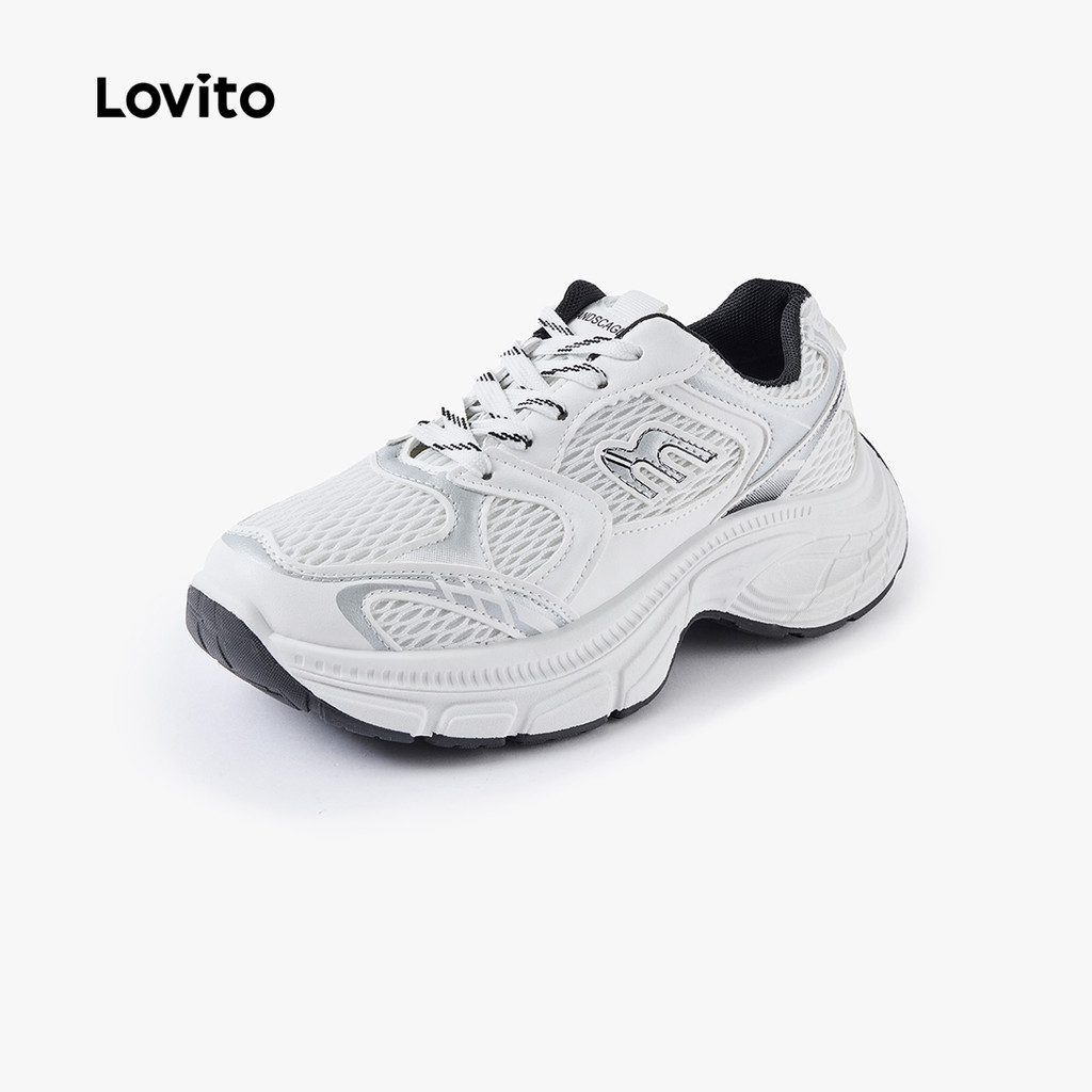 Lovito Tênis Casual Feminino Branco Para Uso Diário Estilo Coreano Minimalista Com Sola Grossa Para Atividades Ao Ar Livre Para Mulheres FB121SNFX040