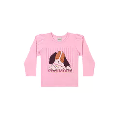 Blusa Longa Infantil Menina Estampa Cachorro Elian Rosa