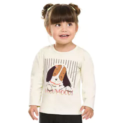 Blusa Longa Infantil Menina Estampa Cachorro Elian Bege