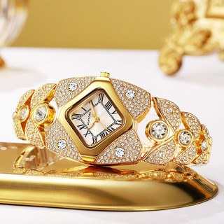 RelóGio Feminino Com Diamante Dourado, RelóGio De Quartzo Com Pulseira De Diamante Dourado, RelóGio Feminino