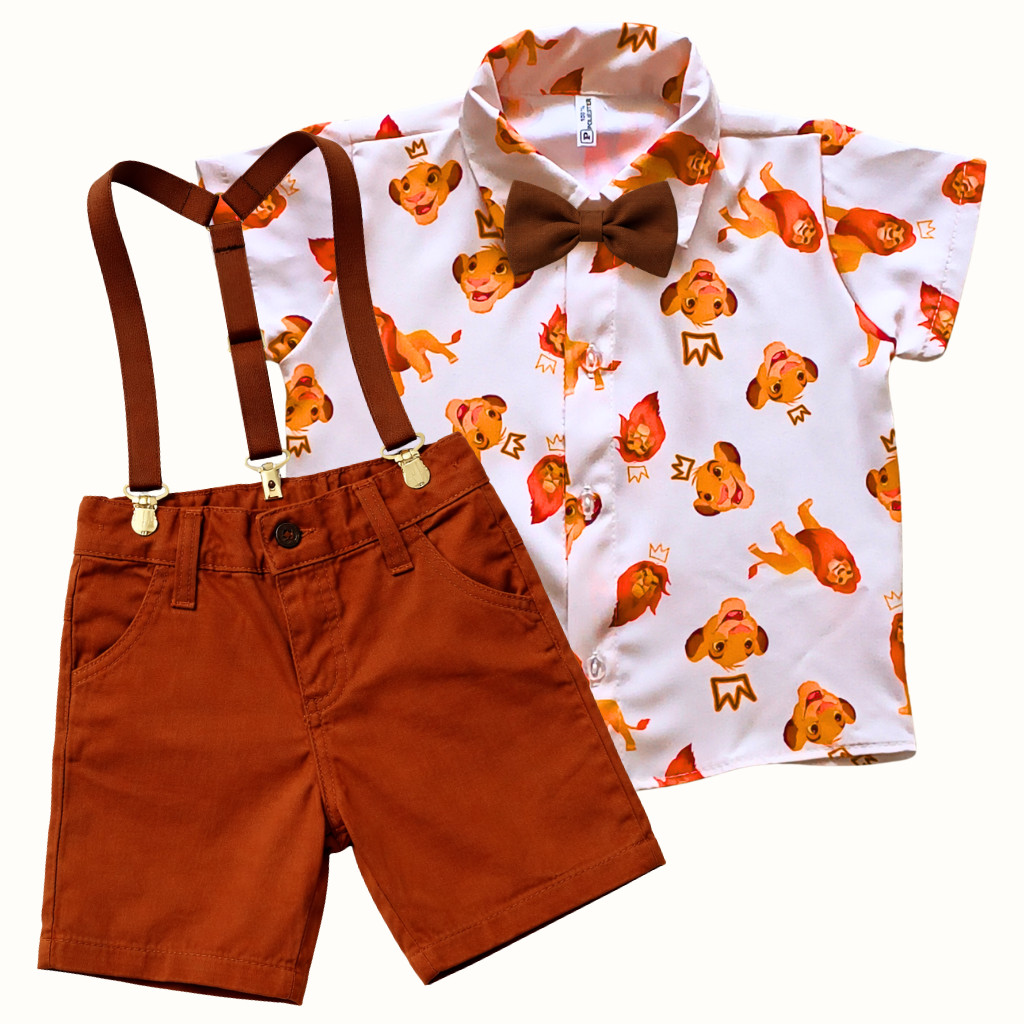 Conjunto Rei Leão Infantil Roupa Festa, Aniversário e Social Look Temático Luxo Menino Simba
