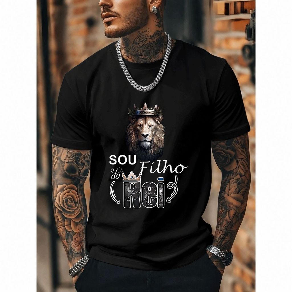 [Premium Algodão Puro]CA Camiseta Oversized Streetwear Masculina e Feminina, Estampa Leão Rei, 100% Algodão, Estilo Casu