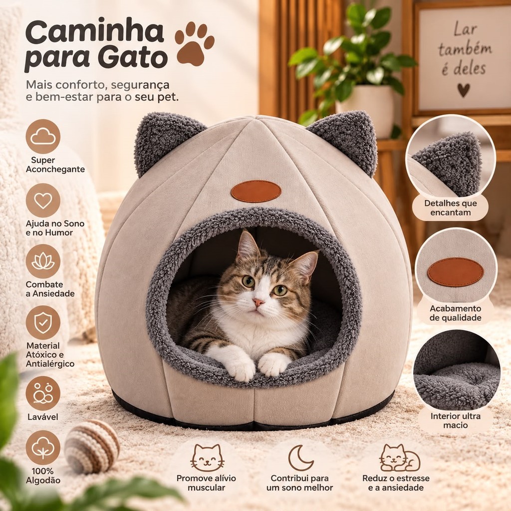 Caminha Pet Toca Iglu Luxo 2 em 1 Pet Cachorro Gato Confortável