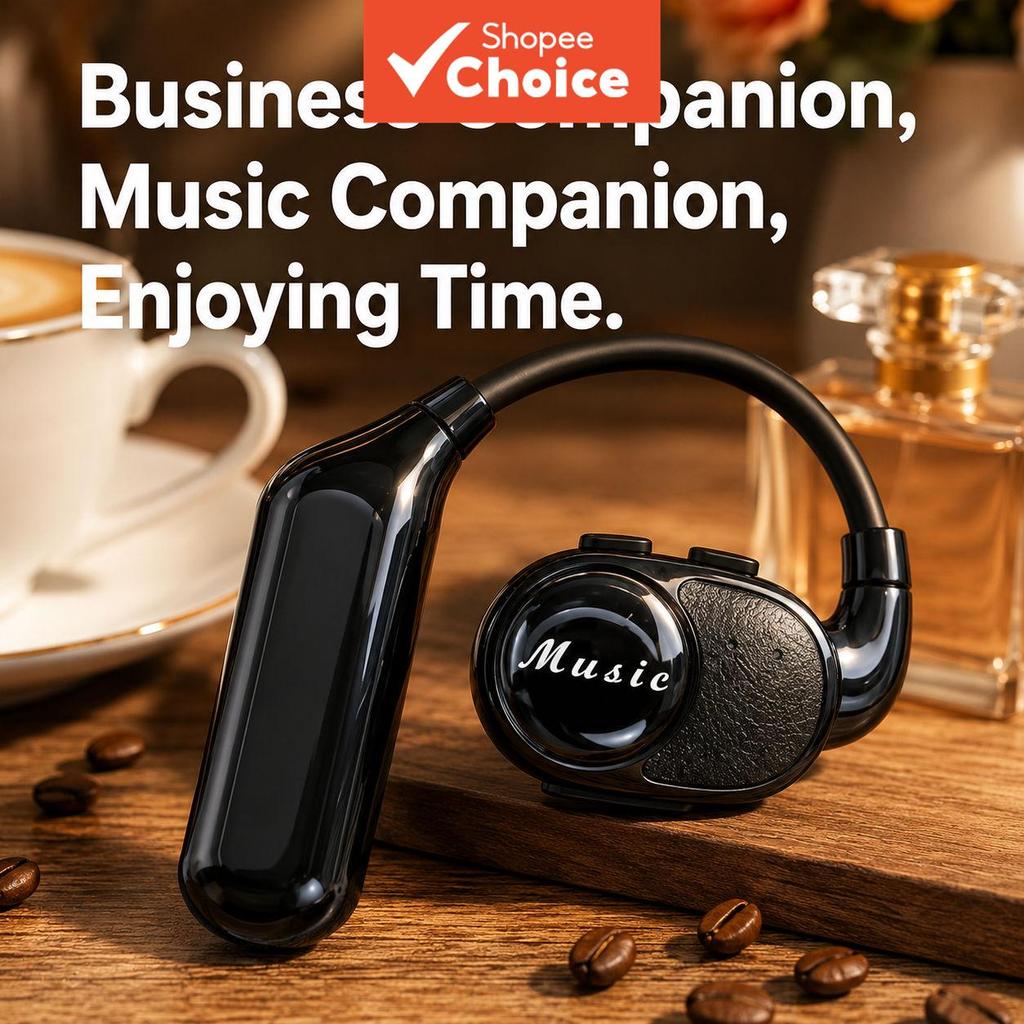 Fones de ouvido abertos sem fio com graves pesados, headset Bluetooth de uma só orelha, redução de ruído para música,