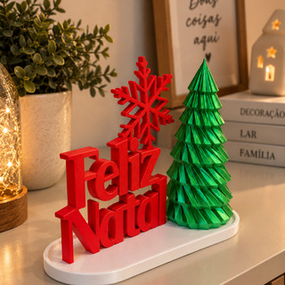 Kit Natal Feliz Natal com Árvore e Bandeja Decoração