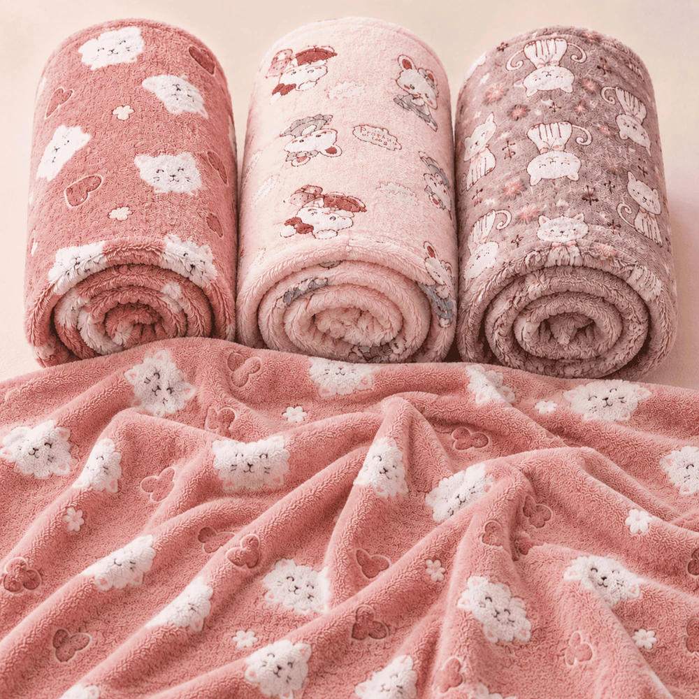 Kit 3 Mantas Cobertor Bebê Menina Fleece Soft Microfibra Macia Estampada
