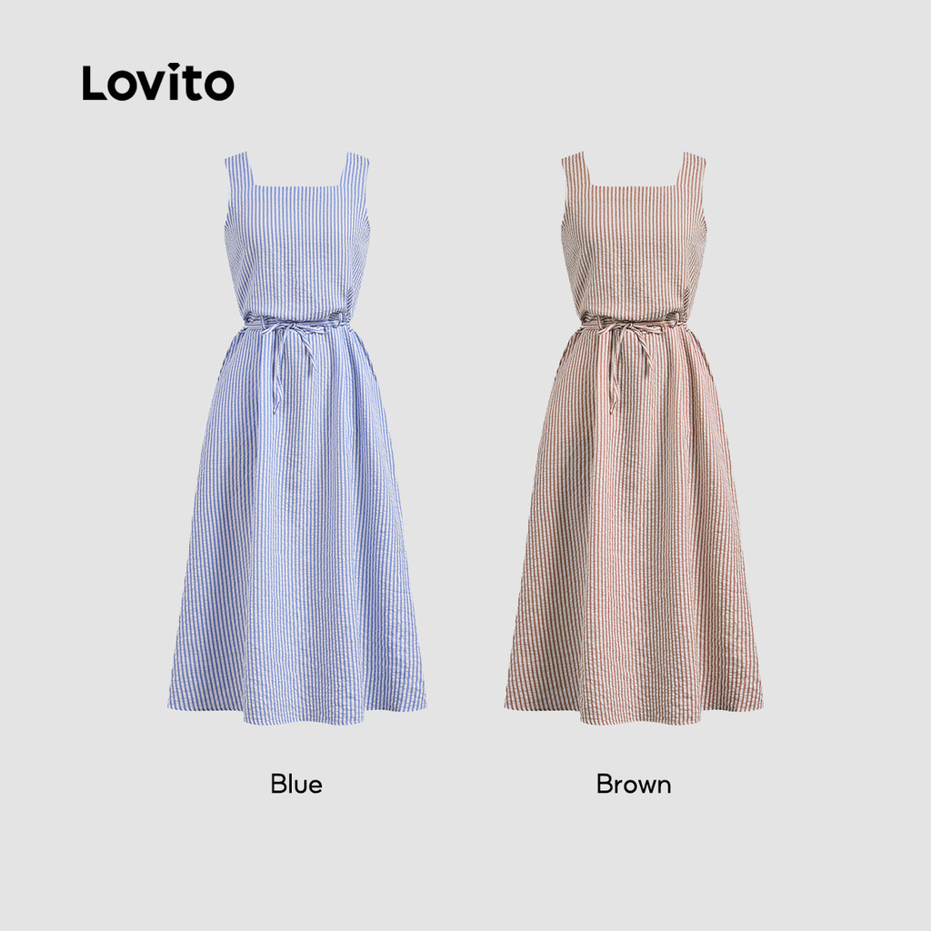 Lovito Casual Vestido Azul para Mulheres com Bolso e Cinto - Primavera/Verão L142LD431