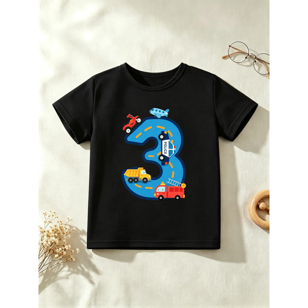 3o Aniversário Veículo De Construção Bulldozer Caminhão Impresso T Camisa Meninos O Melhor Camiseta Engraçado Crianças R
